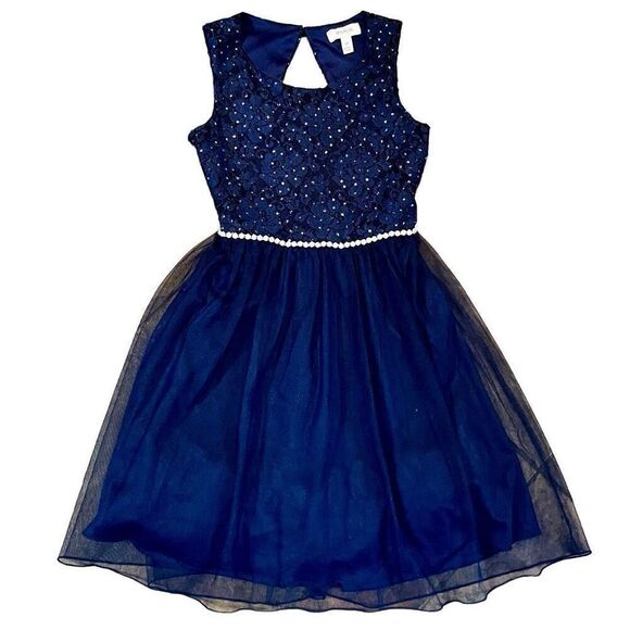 Speechless Kids Blue Formal Sparkle Empire Waist Dress 12 - Picture 1 of 10